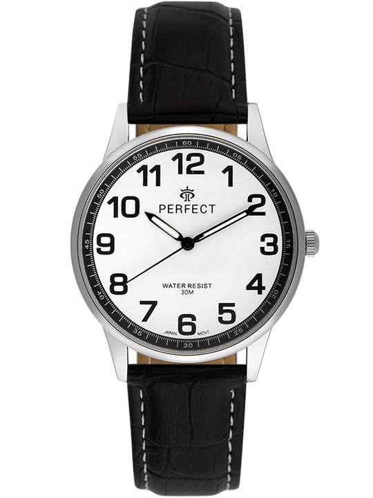 Zegarek męski klasyczny kwarcowy elegancki pasek skórzany analog Perfect