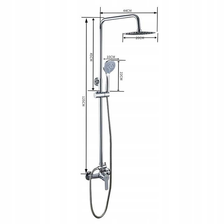 BATERIA PRYSZNICOWA ŁAZIENKOWA ŚCIENNA ZESTAW Z DESZCZOWNICĄ HAVANA CHROM