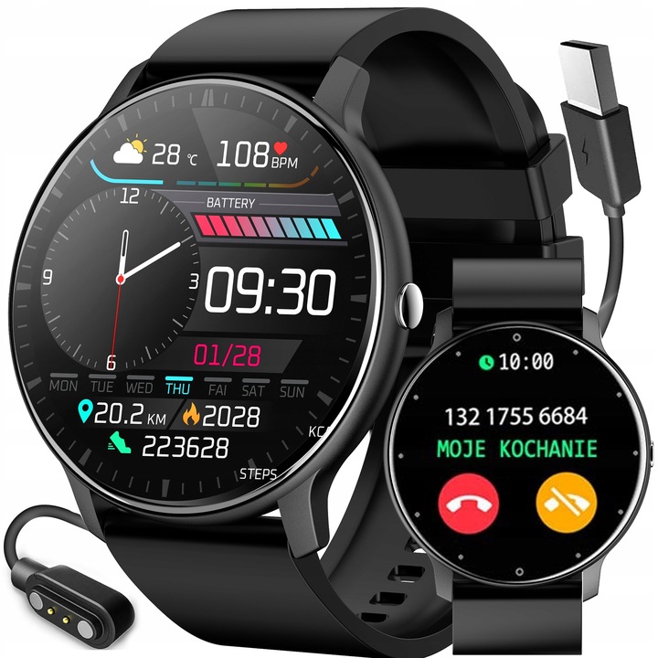 Zegarek Smartwatch Męski POLSKIE MENU PULS SMS FB 220mAh BT5.0 1,28" IPS