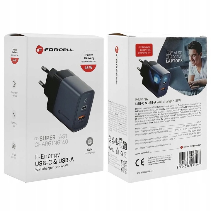 Szybka Ładowarka Sieciowa USB USB-C SFC 2.0 PD 45W do Galaxy S23 S24 Ultra