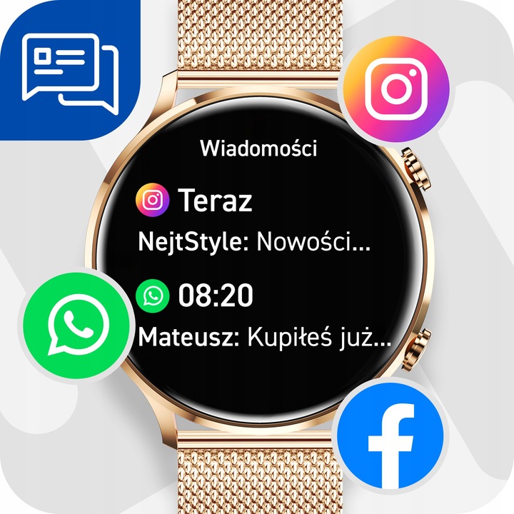 Smartwatch Zegarek Damski Pomiary Rozmowy Pulsometr Polskie Menu Elegancki