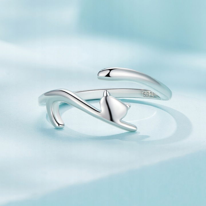 PIERŚCIONEK SREBRNY 925 KOT REGULOWANY PRZYTULANIE SREBRO 925