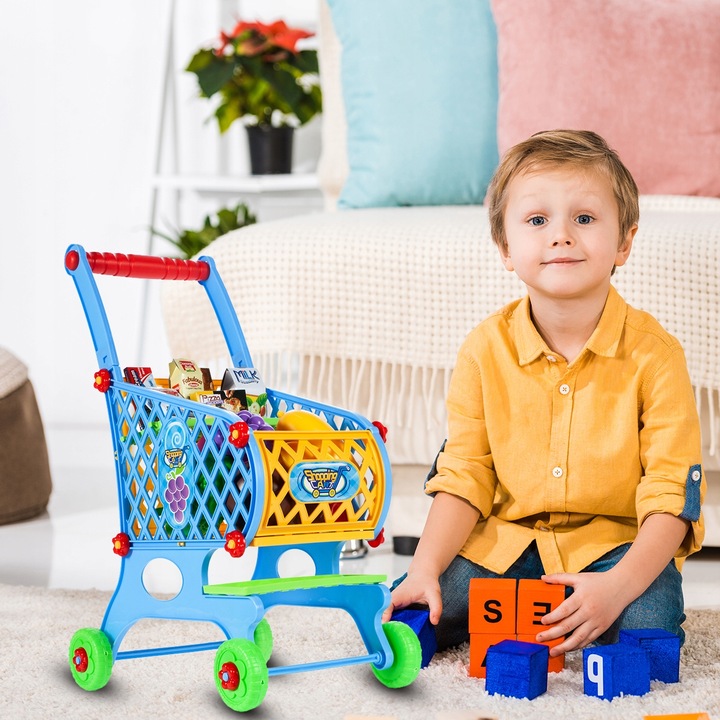 WÓZEK KOSZYK ZAKUPOWY MARKETOWY NA ZAKUPY Z PRODUKTAMI DLA DZIECI