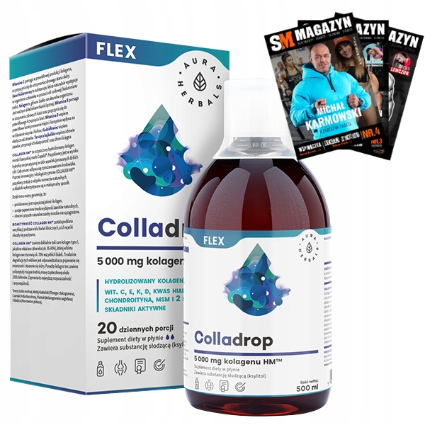 AURA COLLADROP FLEX KOLAGEN MORSKI KOŚCI ZĘBY STAWY SKÓRA 5000 mg 500 ml