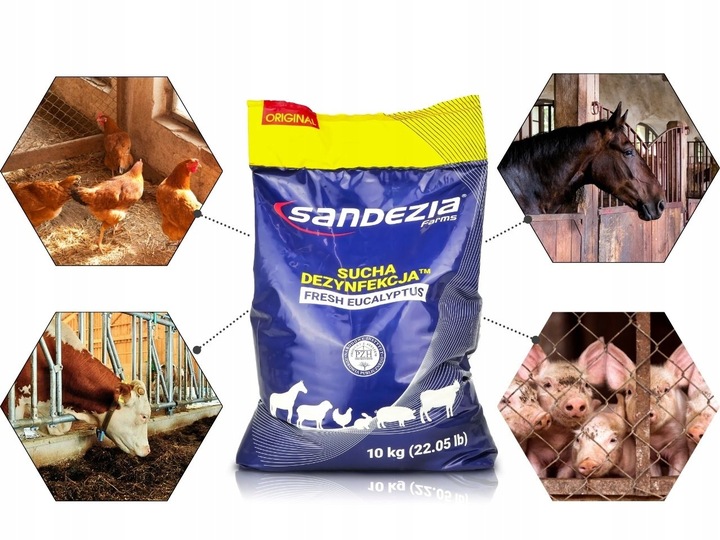 2 x SANDEZIA SUCHA DEZYNFEKCJA 10KG DRÓB NIOSKI KURNIK WIRUSY BAKTERIE