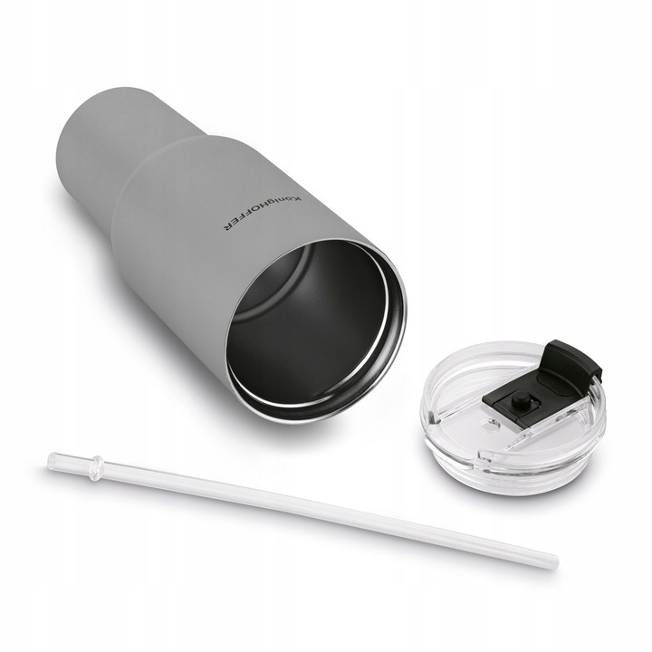 KUBEK TERMICZNY PRÓŻNIOWY ze słomką SZARY DUŻY Konighoffer Davos 1200 ml