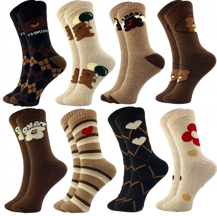 8x BAWEŁNIANE GRUBE SKARPETY DAMSKIE CIEPŁE FROTE ZIMOWE NIEUCISKOWE THERMO
