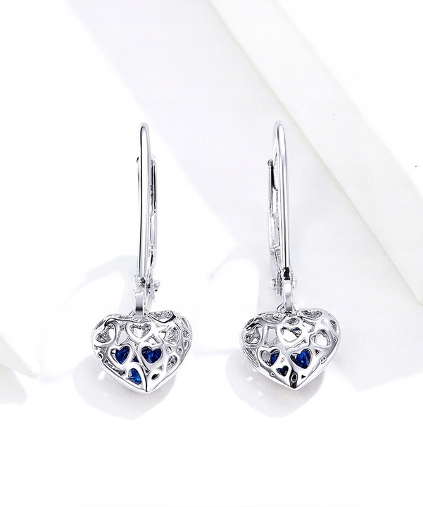 KOLCZYKI Srebrne PRÓBA 925 Wiszące Serca Wydrążenie z Cyrkoniami SREBRO