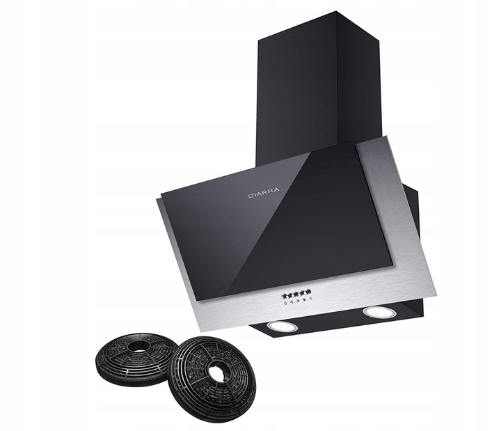 Ciarra CBCB6736C okap naścienny 60 cm, 380 m³/h, oświetlenie LED, 2 filtry