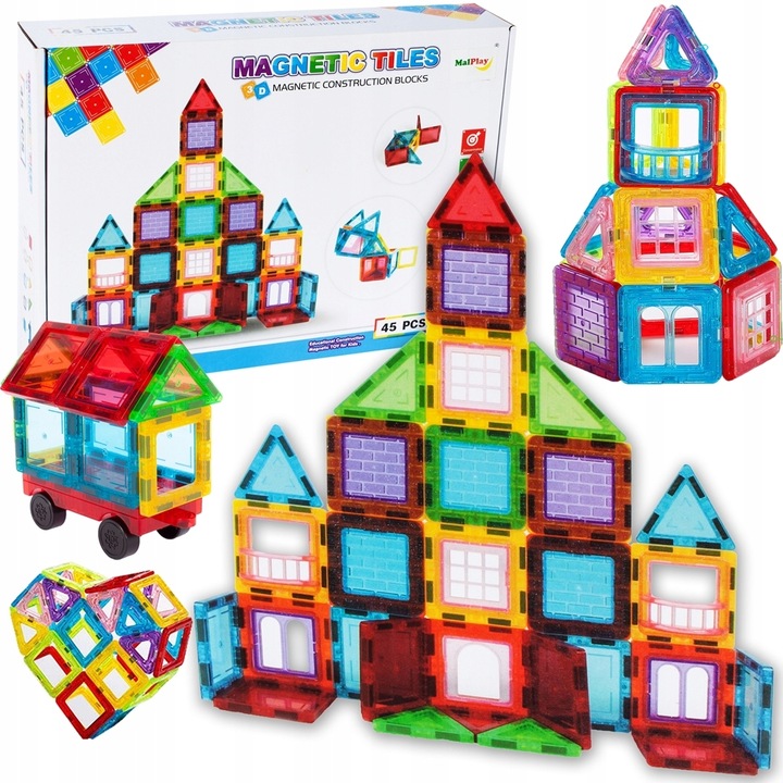 ZESTAW DUŻE KLOCKI MAGNETYCZNE KONSTRUKCYJNE 3D PANELE MAGNETIC TILES 45 EL