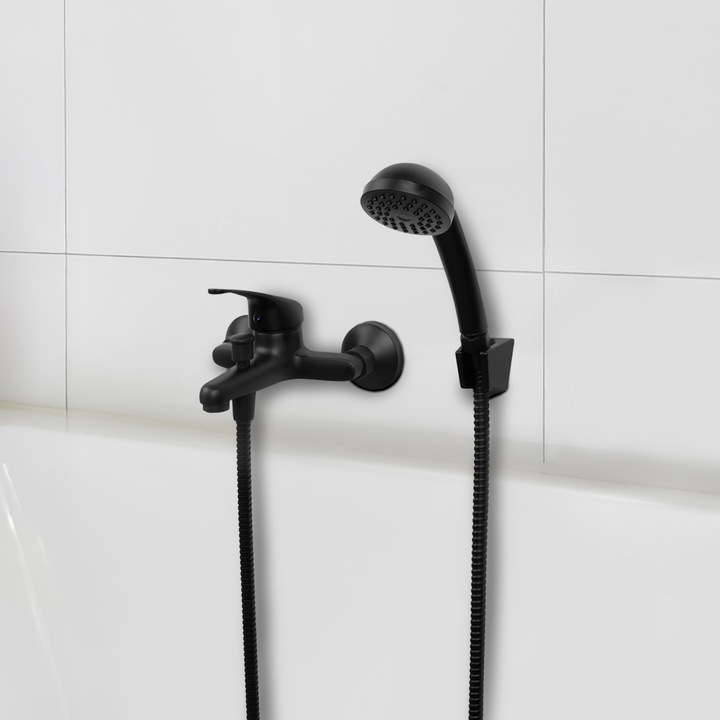 Bateria wannowa z prysznicem czarna ścienna kran DO WANNY słuchawka z wężem