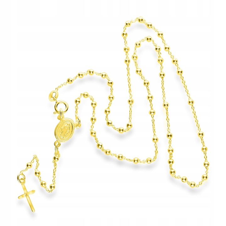 Naszyjnik pozłacany różaniec z krzyżykiem i medalikiem na Komunię srebro