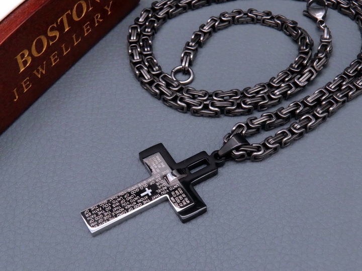 CZARNY ŁAŃCUSZEK + KRZYŻYK CZARNA STAL CHIRURGICZNA 316L SPLOT KRÓLEWSKI