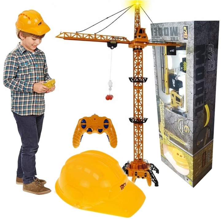Mega Dźwig Żuraw Budowlany RC Zdalnie Sterowany 128cm na Pilot + Kask LED