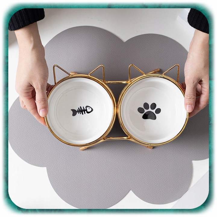 ZESTAW 2SZT MISKA DLA KOTA PSA PODWÓJNA CERAMICZNA NA STOJAKU Miski 2x300ml