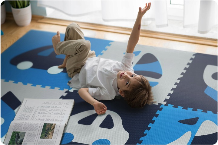 MATA PIANKOWA EVA PUZZLE MIĘKKA DLA DZIECI POJAZDY 180x180cm RICOKIDS