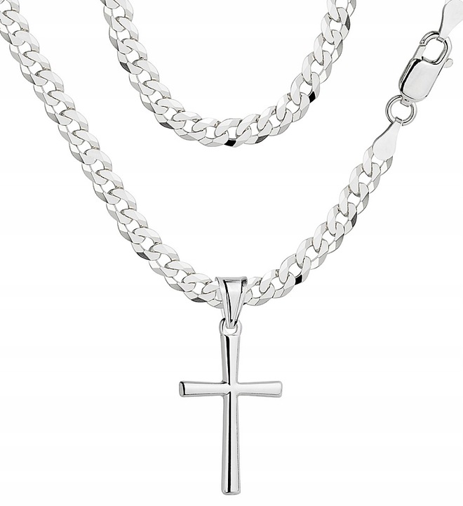 Łańcuszek Srebrny Męski Pancerka 3,80 mm z Krzyżykiem dla Mężczyzny Grawer
