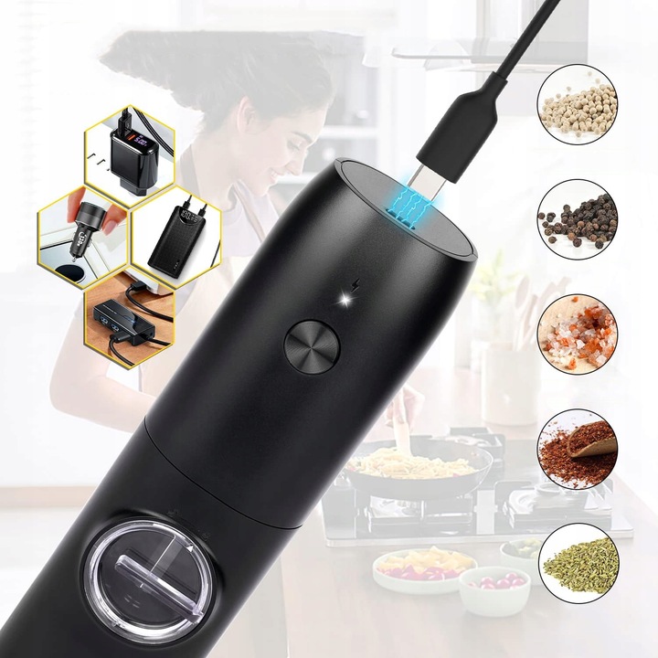 USB ŁADOWANIE ELEKTRYCZNY MŁYNKÓW DO SOLI I PIEPRZU, 2X MŁYNEK DO PRZYPRAW