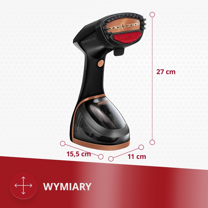 Parownica do ubrań żelazko parowe duża moc 2000W czarna MPM MZP-03