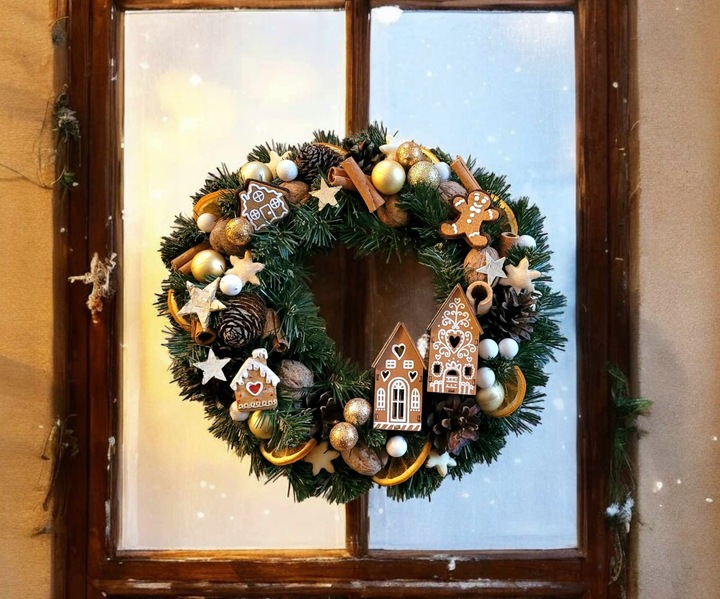 Wianek świąteczny stroik na stół drzwi Wieniec 27cm DOMEK Z PIERNIKA