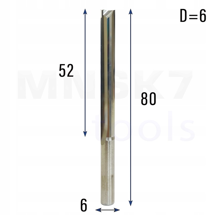Frez prosty do drewna 2P | fi 6 mm x 52 mm x 80 mm | CNC VHM