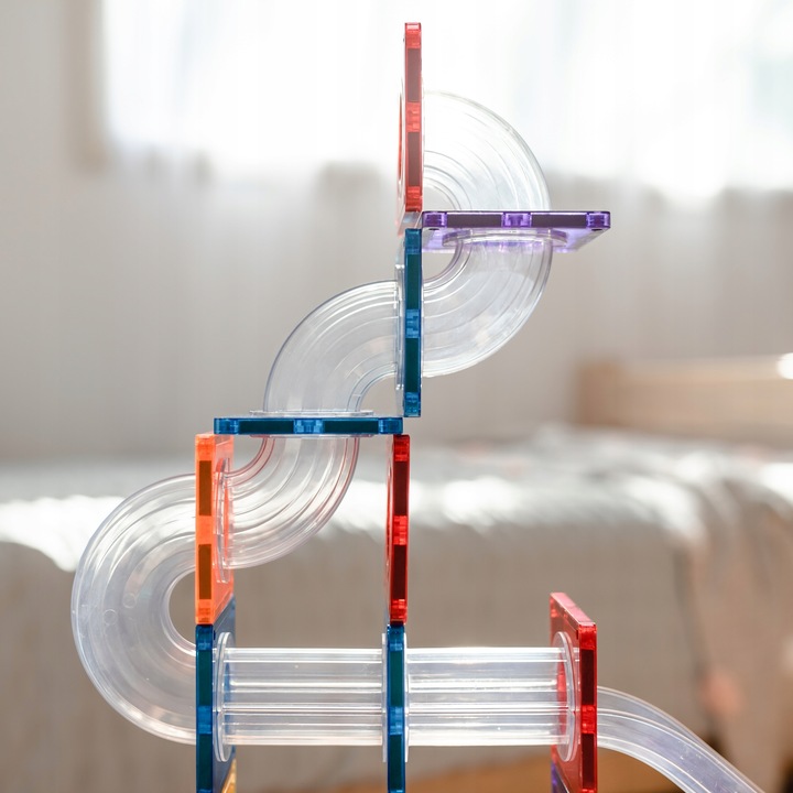 Connetix: klocki magnetyczne tor kulkowy kulodrom Ball Runn 92 elementy