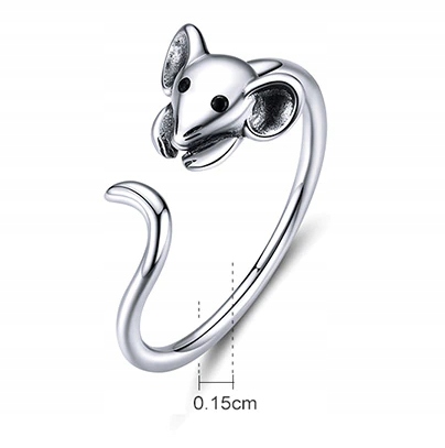 Pierścionek mysz myszka srebrny 925 regulowany