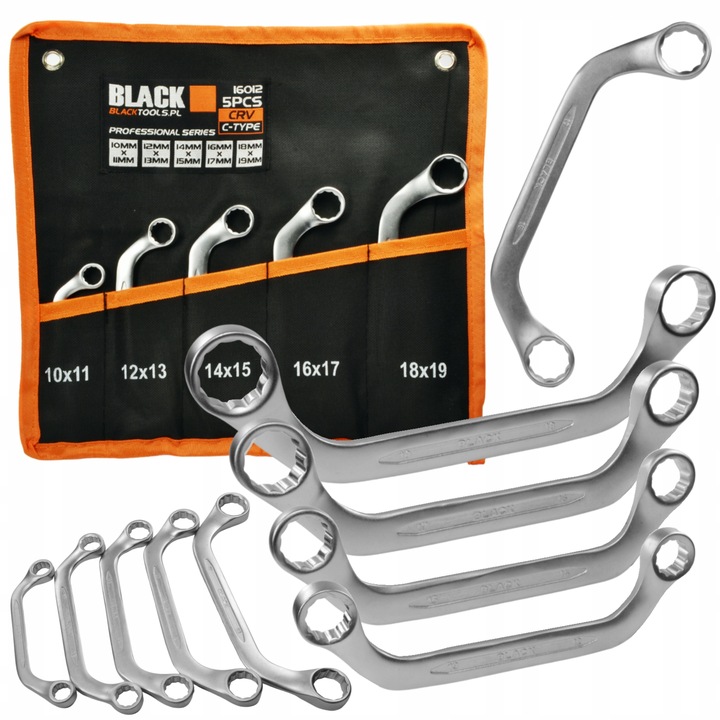 Klucze oczkowe Wygięte TYP C 10-19 Do alternatora Rozrusznika CRV BLACK