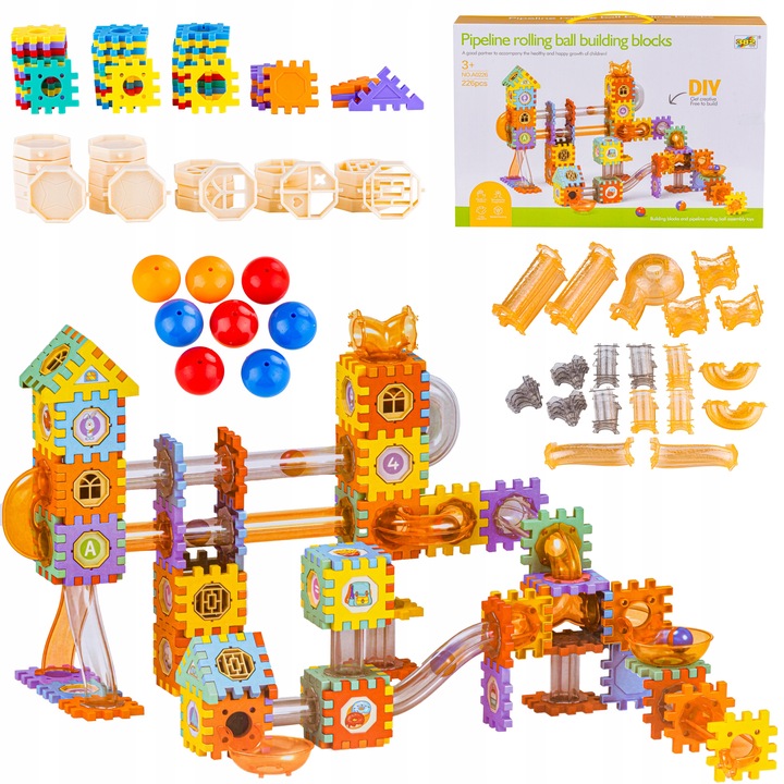 Klocki Wafle Konstrukcyjne Tor Kulkowy Kulodrom Dla Kulek Naklejki 226 Elem