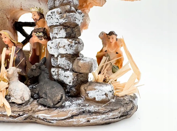 SZOPKA BOŻONARODZENIOWA KAMIENNA 30 CM Z OŚWIETLENIEM I FIGURAMI STAJENKA