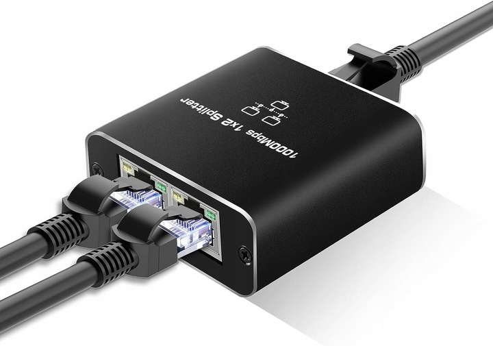 SPLITTER LAN 1x2 ADAPTER ROZDZIELACZ SWITCH 2xRJ45 ETHERNET 1000Mb GIGABIT