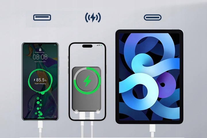 POWERBANK MAGNETYCZNY BEZPRZEWODOWY Z MAGSAFE 10000mAh 22,5W PD + kabel CC