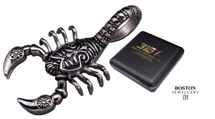 SREBRNY SKORPION NA ŁAŃCUSZEK STAL SZLACHETNA 316L