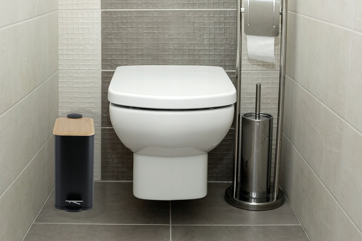 Kosz na śmieci łazienkowy 5l bambus WOLNY OPAD do łazienki WC czarny kuchni