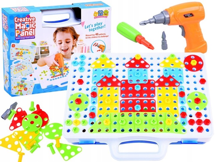 WKRĘTARKA ZESTAW KONSTRUKCYJNY dla dzieci ŚRUBKI 3D Kolorowe klocki Kuferek