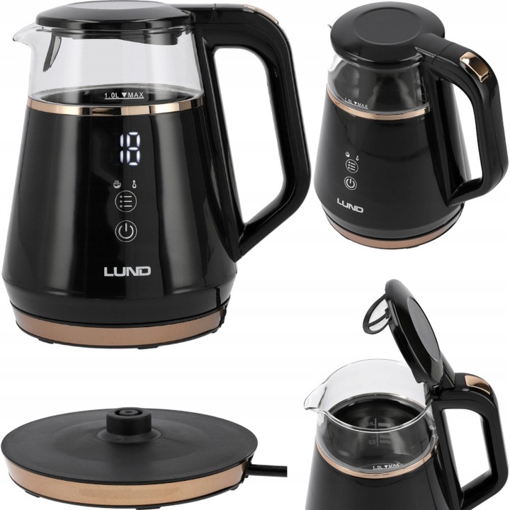 CZAJNIK ELEKTRYCZNY LUND 1100W 1L CZARNY Z REGULACJĄ TEMPERATURY 40-100°C