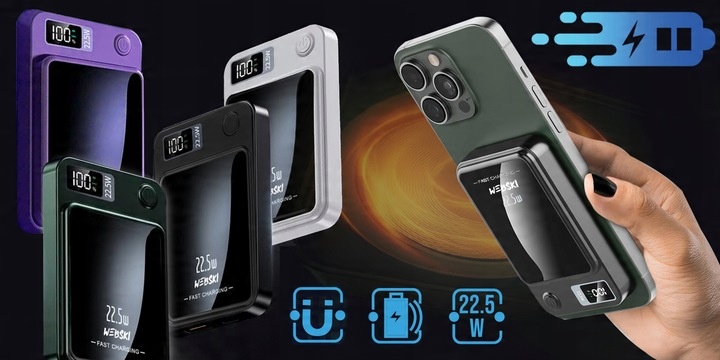 POWERBANK MAGNETYCZNY BEZPRZEWODOWY Z MAGSAFE 10000mAh 22,5W PD + kabel CC