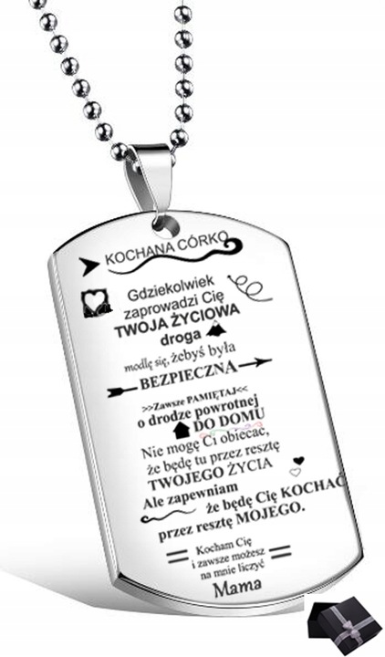 NASZYJNIK DLA CÓRKI NIEŚMIERTELNIK BEZPIECZNA OD MAMY TATY RODZICÓW GRAWER
