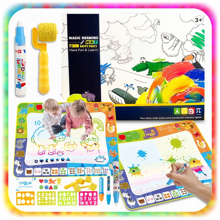 MATA WODNA DO MALOWANIA RYSOWANIA 120x90 Pieczątki Formy Pisaki ZESTAW XXL