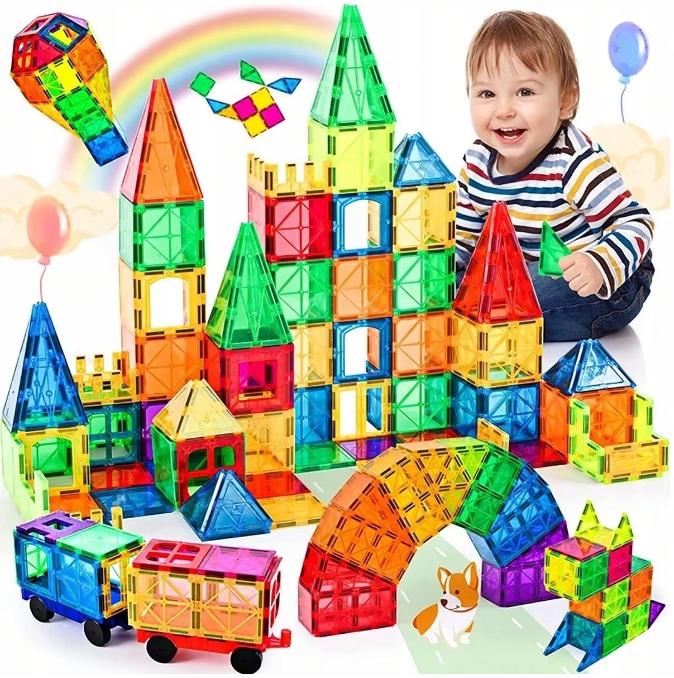 KLOCKI MAGNETYCZNE KONSTRUKCYJNE EDUKACYJNE ZESTAW 100 EL DUŻE PANELE 3D