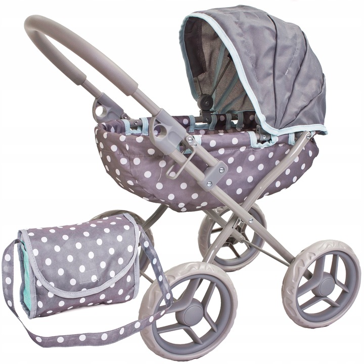 Wózek dla lalek GŁĘBOKI GONDOLA - SKŁADANY DASZEK - DUŻE KOŁA + TORBA Doris