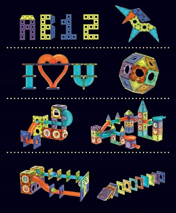 Klocki magnetyczne tor kulkowy zestaw 110 elementów