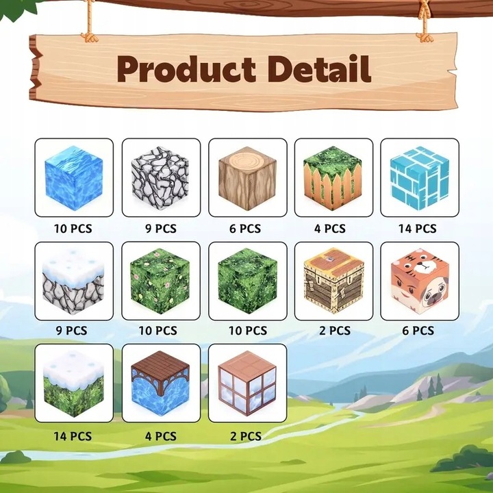 KLOCKI MAGNETYCZNE 3D LEŚNY ZAMEK BLOKI BUDYNKI ROŚLINY 100 ELEMENTÓW