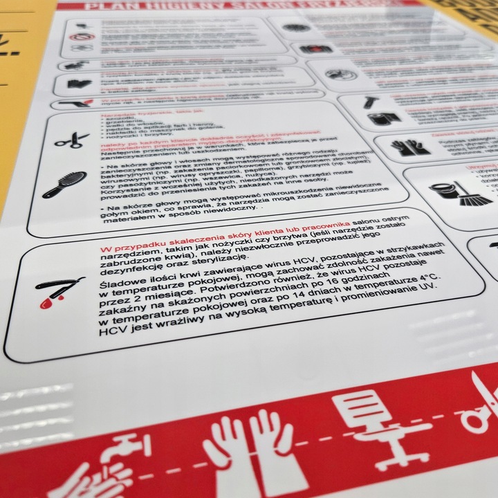 TABLICA INFORMACYJNA PLAN HIGIENY SALONU KOSMETYCZNEGO HIPS A3 Druk UV