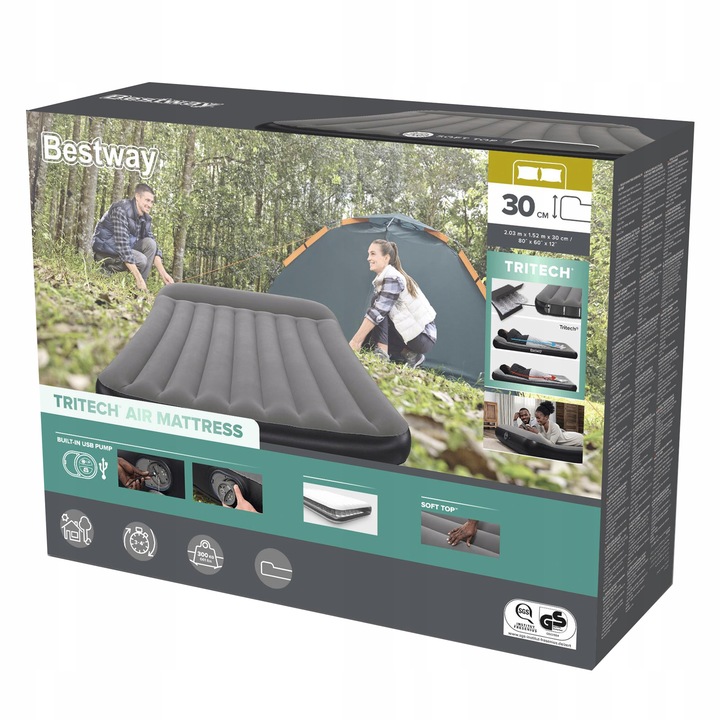 MATERAC DMUCHANY Z POMPKĄ USB ŁÓŻKO DO SPANIA 203 x 152 CM BESTWAY 671BS