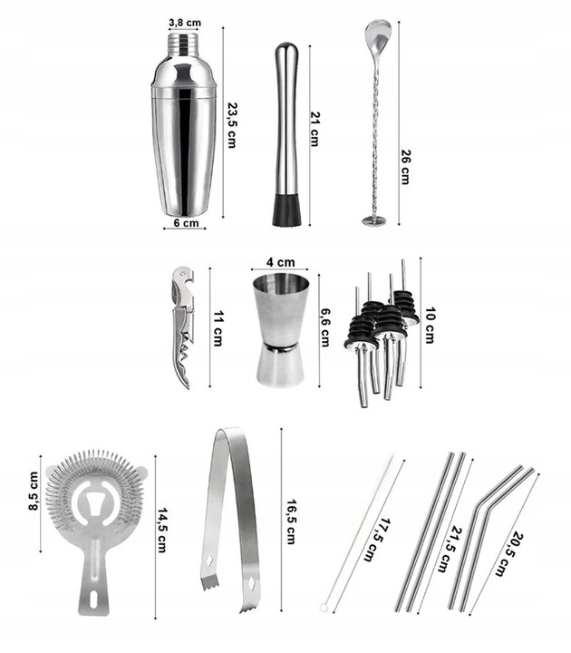 ZESTAW BARMAŃSKI 17 ELEMENTÓW SHAKER STOJAK DUŻY PROFESJONALNY DO DRINKÓW
