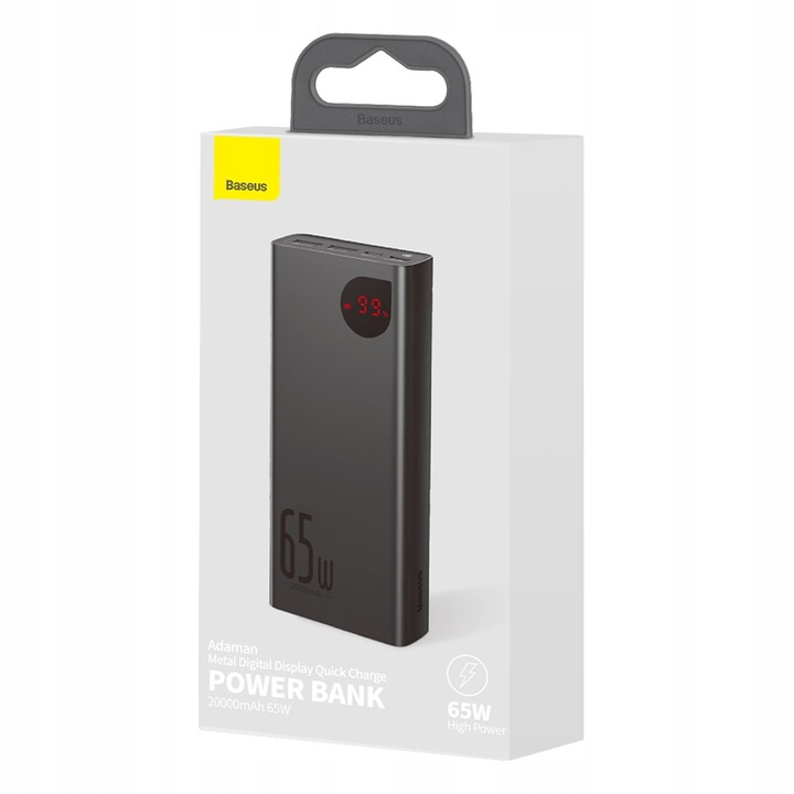 BASEUS POWERBANK 20000MAH 2X USB 1X USB-C PD QC 3.0 65W LED CERTYFIKAT CE