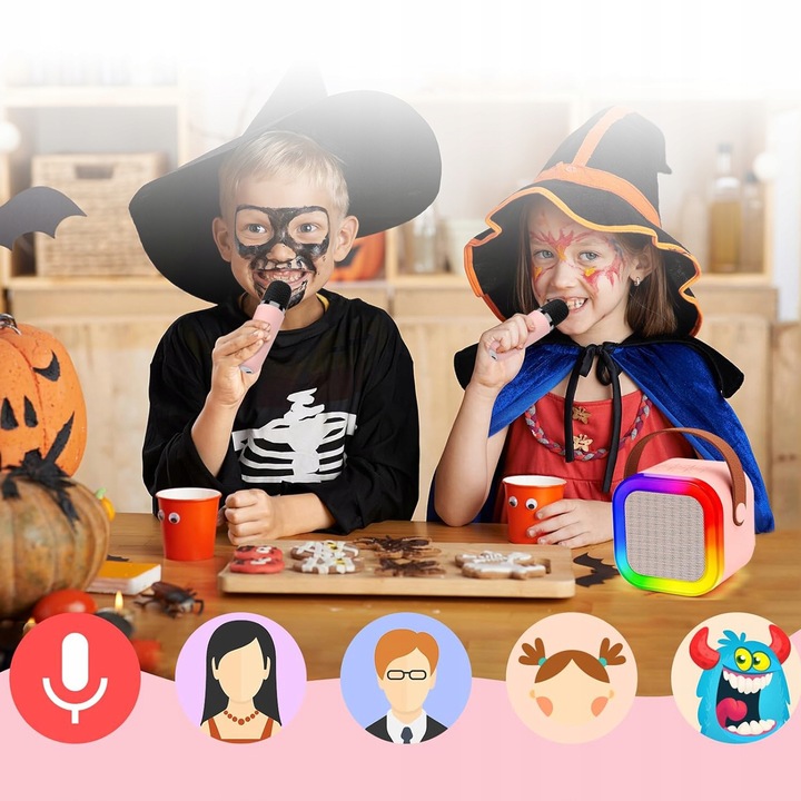 MASZYNA KARAOKE DŹWIĘK STEREO GŁOŚNIK BLUETOOTH 3 TRYBY LED 2 MIKROFONY