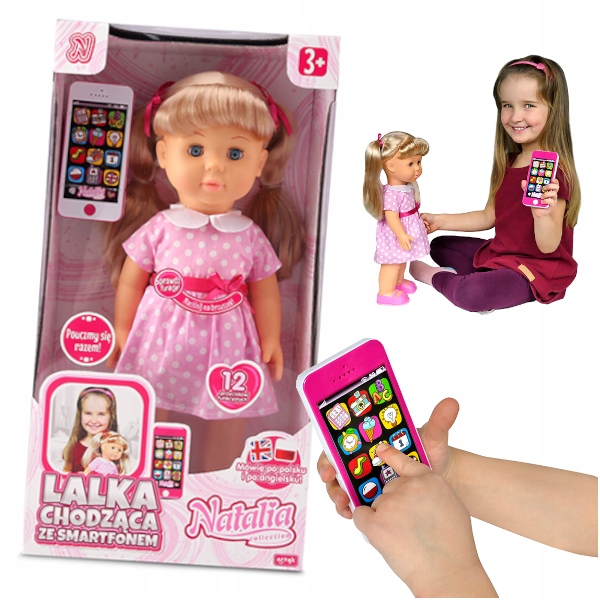 LALKA NATALIA CHODZĄCA ZE SMARTFONEM TABLET mówiąca po polsku MÓWI PL UCZY