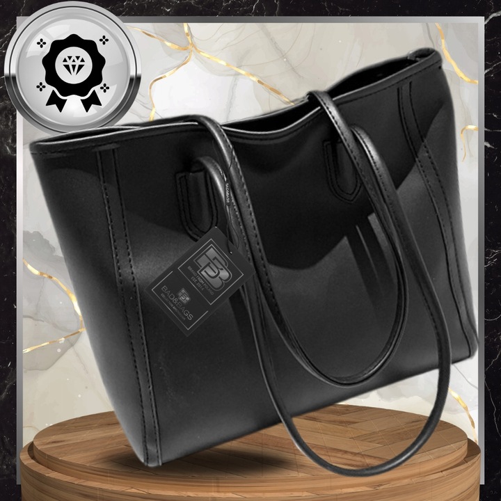 Torebka Skórzana Damska Czarna BAD&BAGS Na Ramię Torba Pojemna Shopperka